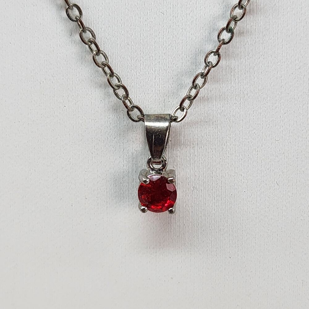 Red July Pendant Charm Necklace Dark Silver Tone Chain Link Costume Jewelry
